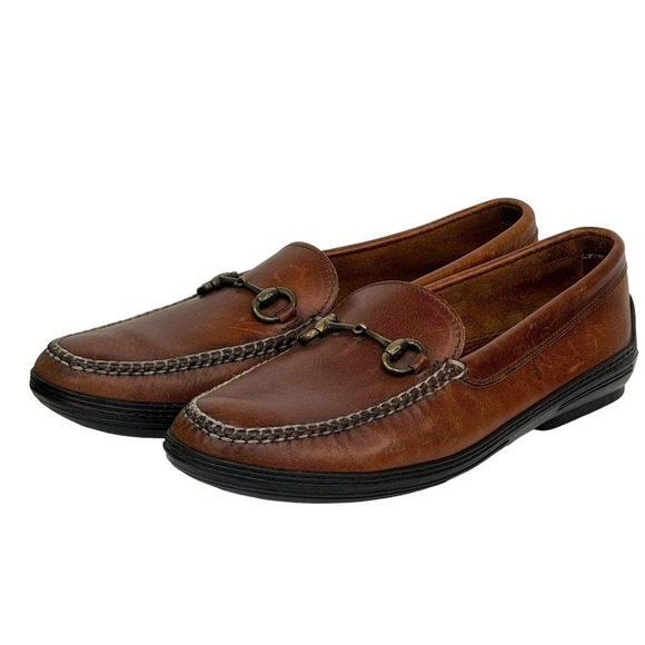 Peter Huber Ascot Brown Leather Classic Horsebit Slip On Driving Loafers Men 9.5 - Picture 1 of 10